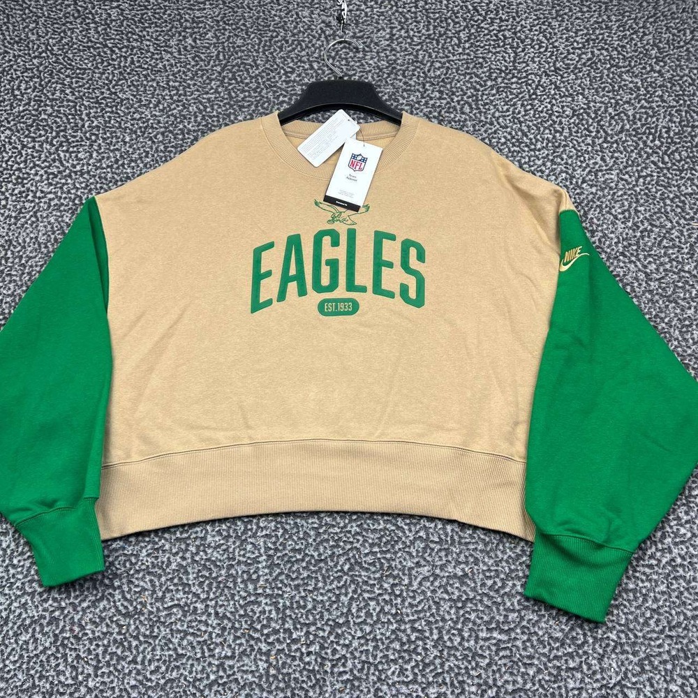 Nike Philadelphia Eagles NFL Sweatshirt Women Medium Tan Green Cropped New M